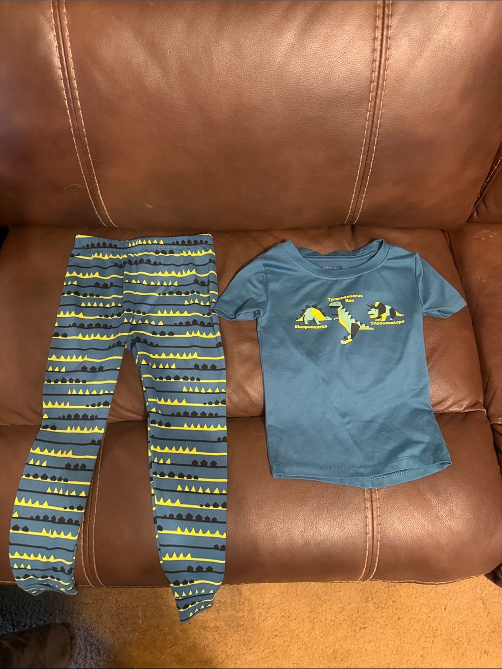 Blue and Yellow Dino Kids Pajama Set - Short Sleeve Top & Pants
